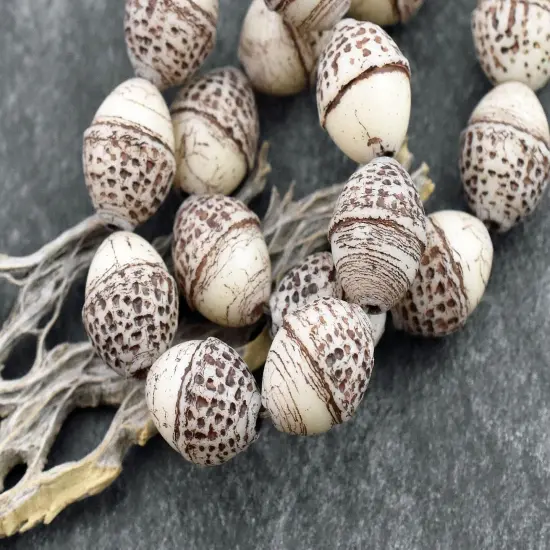 *8* 10x12mm Brown Washed Matte Opaque Ivory Acorn Oval Beads {2}
