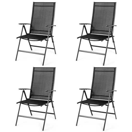 Costway 4PCS Patio Folding Dining Chair Recliner Adjustable Black {1}