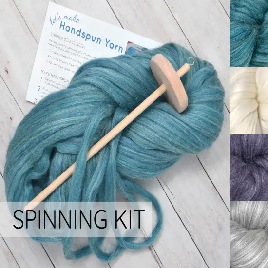 LEARN TO SPIN - Beginner's Spinning Kit with Drop Spindle and Merino/Silk Pencil Roving. Choose your color. Great gift idea Lotus {2}