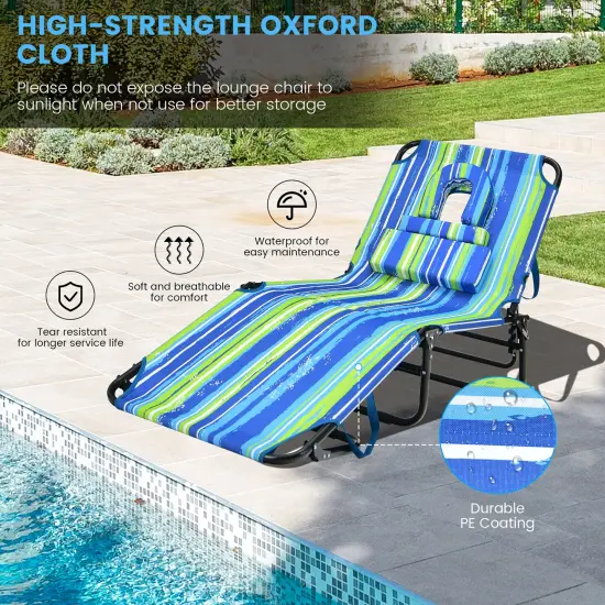 Costway 2 PCS Beach Chaise Lounge Chair with Face Hole Pillows & Adjustable Backrest {5}