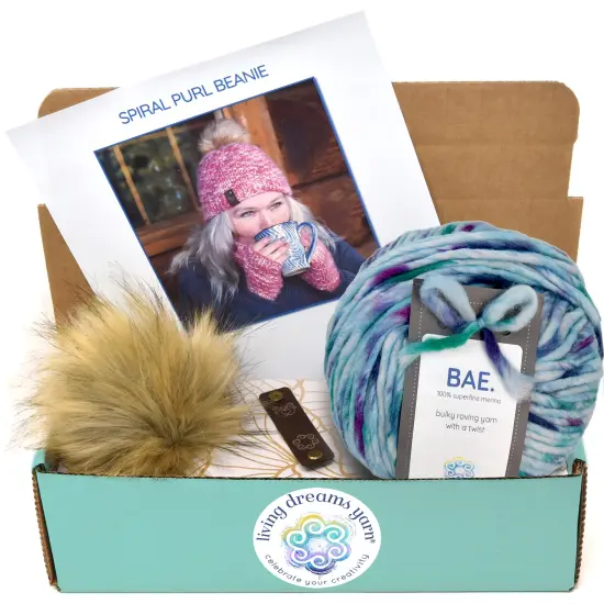 DIY Winter Hat Knit Kit. Includes Bulky Superfine Merino Wool Yarn, Printed Pattern, Pom-Pom, Rim Tag. Soft, Cozy, Great for Gifts Lovebirds {1}