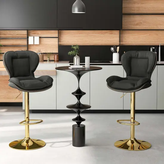 Costway Adjustable Bar Stool Set of 2 Leathaire Bar Chairs with Padded Seat & Footrest {2}