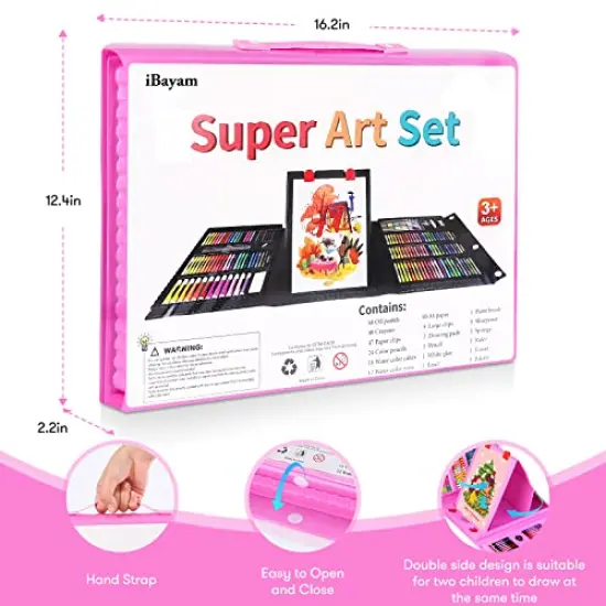 Art Kit, Supplies Drawing Kits, Arts and Crafts for Kids, Gifts Teen Girls Boys 6-8-9-12, Set Case with Trifold Easel, Sketch Pad, Coloring Book, Pastels, Crayons, Pencils {3}