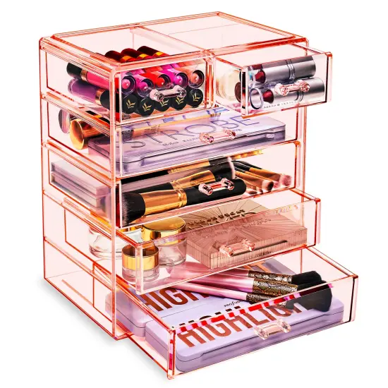 Sorbus Acrylic Makeup & Jewelry Organizer Storage Case- (4 Large, 2 Small Drawers) Pink {1}