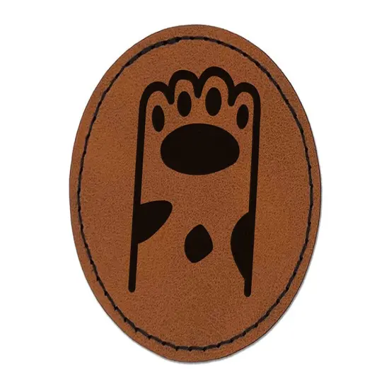 Cute Dog Cat Paw Spotted Doodle Round Iron-On Engraved Faux Leather Patch Applique - 2.5" Brown {1}