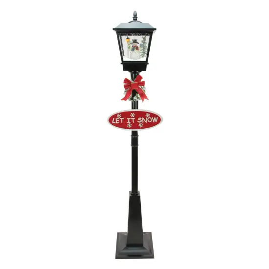 Northlight Lighted Musical Snowing Christmas Street Lamp with Snowman - 70.75" - Black {1}
