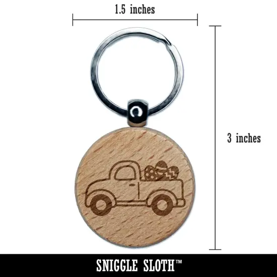 Cute Truck with Easter Eggs Engraved Wood Round Keychain Tag Charm {2}