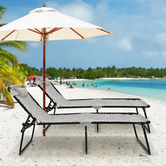 4 Position Folding Lounge Chaise with Adjustable Backrest and Footrest Grey {5}