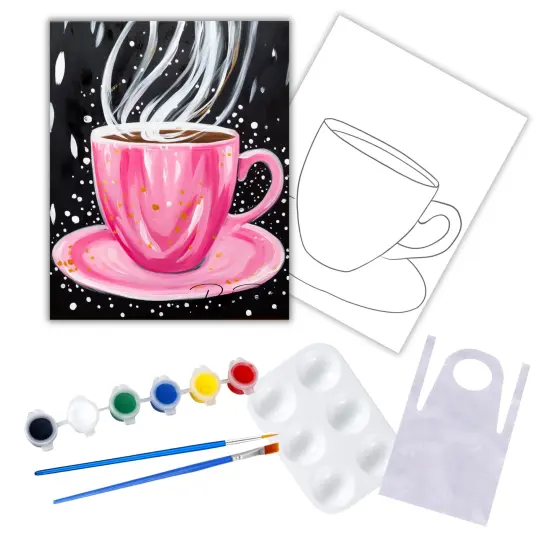 "Hot Pink Drink" DIY Canvas Art Kit, Adult Beginner, Acrylic Paint Size 11x14 inch {1}