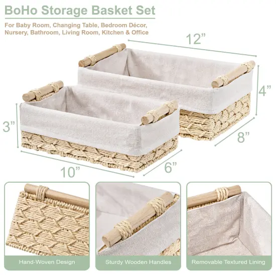 Sorbus Macrame Boho Storage Baskets - 2 Pack Beige {3}