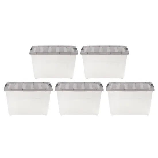 IRIS USA 53 Quart Stack & Pull Clear Storage Box, Gray, 5 Pack {1}
