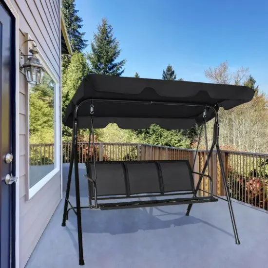 Outdoor Patio Swing Canopy 3 Person Canopy Swing Chair-Black {1}