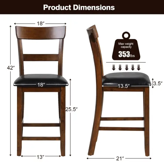 2 Pieces Counter Height Chair Set with Leather Seat and Rubber Wood Legs {4}