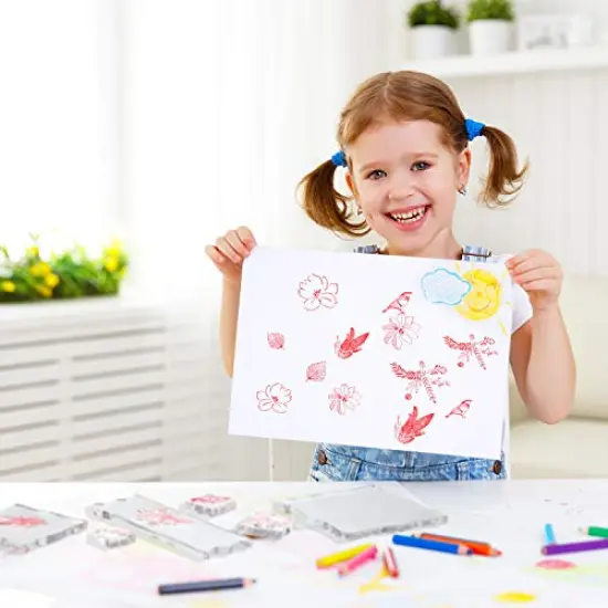 7 PCS Acrylic Stamp Blocks Set Clear Stamping Blocks Tools with Grid and Grip, Decorative Stamp Blocks for Kids Scrapbooking Crafts Making, DIY Crafts Ornaments {6}