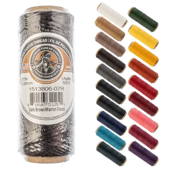 Gudebrod 0.015" Waxed Polyester Thread 500ft | Made In USA Dark Brown {1}