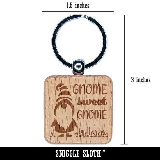 Gnome Sweet Gnome Home Striped Hat Engraved Wood Square Keychain Tag Charm {2}