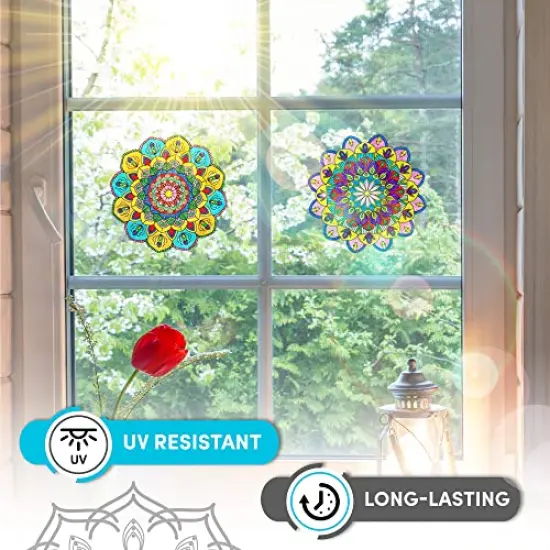 Stained Glass Mandala Art Kit - DIY Window Clings with Markers, 10 Suncatchers - Perfect Hobby for Adults, Kids, Teens & Seniors - Ideal Gift for Beginners, Women & Elderly {3}