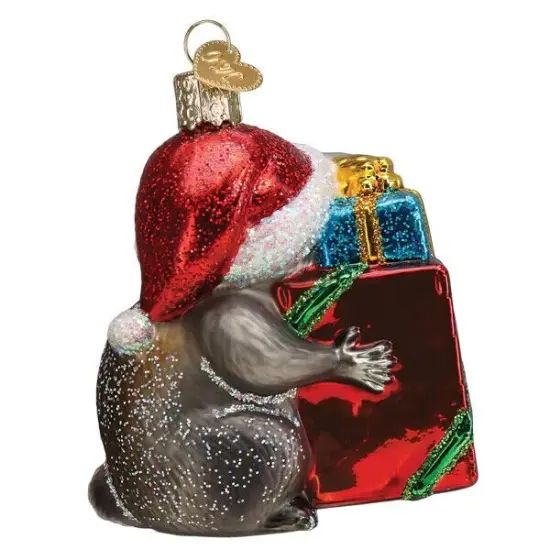 Bandit Raccoon Glass Ornament with Box {3}