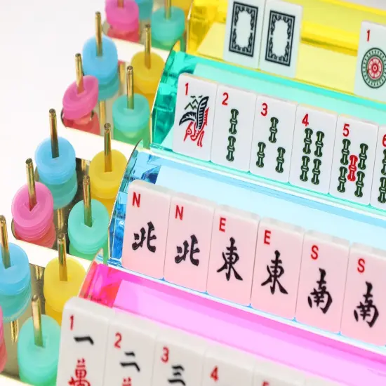 WE Games 4 Plastic Mahjong Racks - Includes Blue, Green, Pink & Yellow {3}