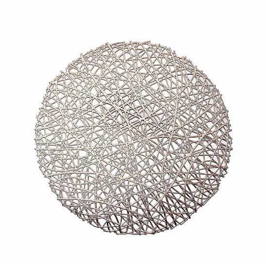 6 pcs 15" wide Round Vinyl String Placemats Champagne {1}