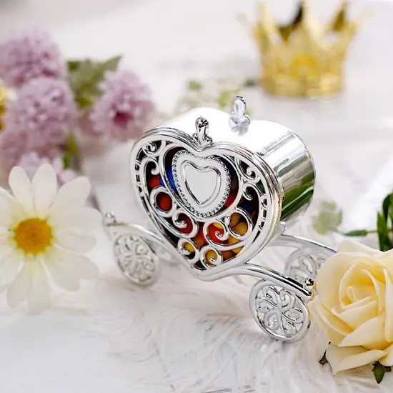 12 pcs 4" long Mini Heart Carriage Favor Holders Gold {4}