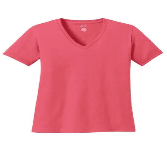 Port & Company&reg; Ladies Core Cotton V-Neck Short Sleeve T-Shirt Coral {1}