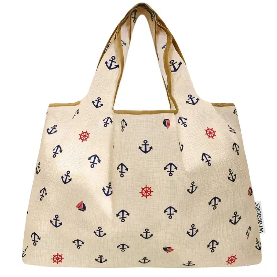 Wrapables Large Foldable Tote Nylon Reusable Grocery Bags, Anchors Away {3}
