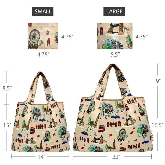 Wrapables Large & Small Foldable Tote Nylon Reusable Grocery Bags, Set of 2, Britain {2}