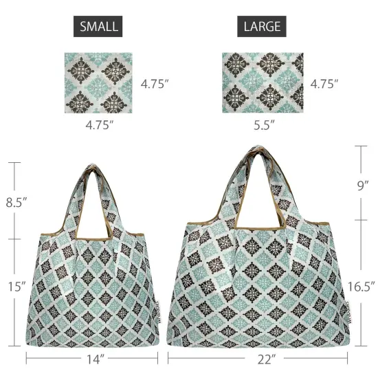 Wrapables Large & Small Foldable Tote Nylon Reusable Grocery Bags, Set of 2, Wallpaper {2}