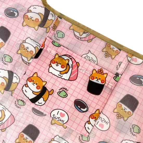 Wrapables Medium Foldable Tote Nylon Reusable Grocery Bag (Set of 2), Doggy Sushi {6}