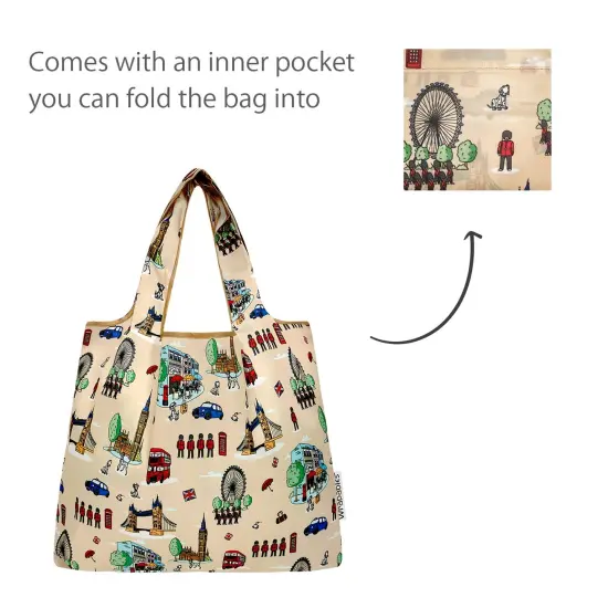 Wrapables Medium Foldable Tote Nylon Reusable Grocery Bag (Set of 2), Britain {5}