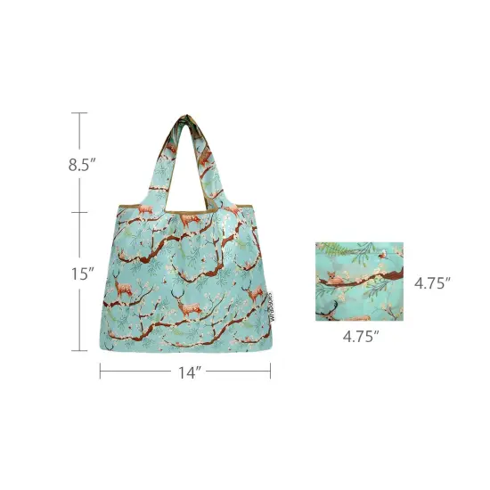 Wrapables Medium Foldable Tote Nylon Reusable Grocery Bag (Set of 2), Floral Deer {2}