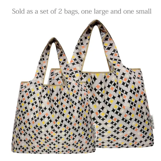 Wrapables Large & Small Foldable Tote Nylon Reusable Grocery Bags, Set of 2, Starry Gray {3}