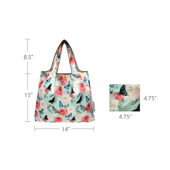 Wrapables Medium Foldable Tote Nylon Reusable Grocery Bag (Set of 2), Rose and Butterfly {2}