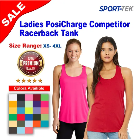 "Sport-Tek&reg; Racerback Tank Ladies Posi Charge Competitor Moisture-Wicking Workout Top Black {2}