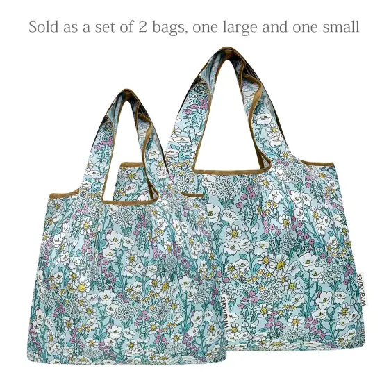Wrapables Large & Small Foldable Tote Nylon Reusable Grocery Bags, Set of 2, Spring Flora {3}