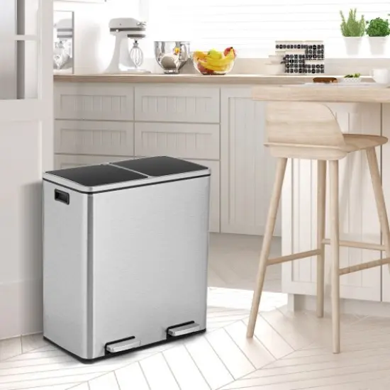 16 Gallon Dual Step Trash Can Recycling Double Bucket Pedal {2}