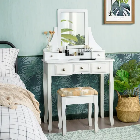 5 Drawers Removable Box Makeup Dressing Vanity Set White {3}