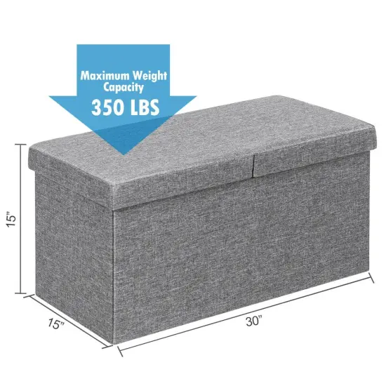 30 Inch Folding Storage Ottoman with Lift Top Light Grey {4}
