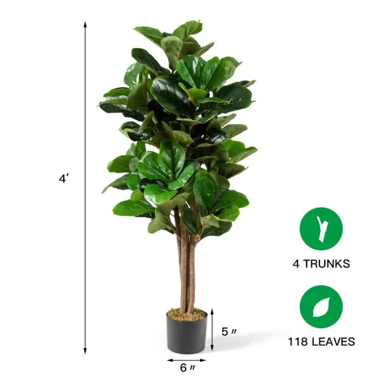 4 Feet Artificial Fiddle Leaf Fig Tree Decorative Planter {4}