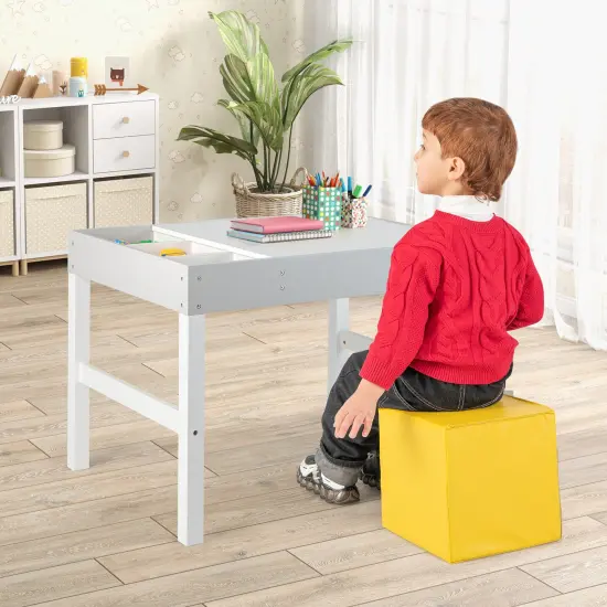 3 in 1 Wooden Kids Table with Storage and Double-Sided Tabletop {3}