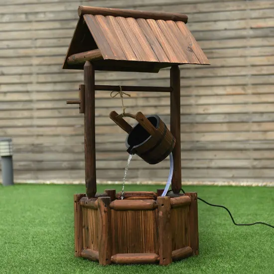 Garden Rustic Wishing Well Wooden Water Fountain with Pump {5}