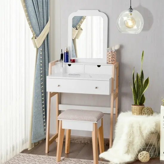 Makeup Vanity Table Dressing table and Cushioned Stool Set {4}