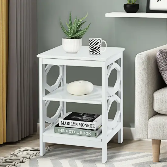2 Pieces 3-tier Nightstand Sofa Side End Accent Table Storage Display Shelf White {2}
