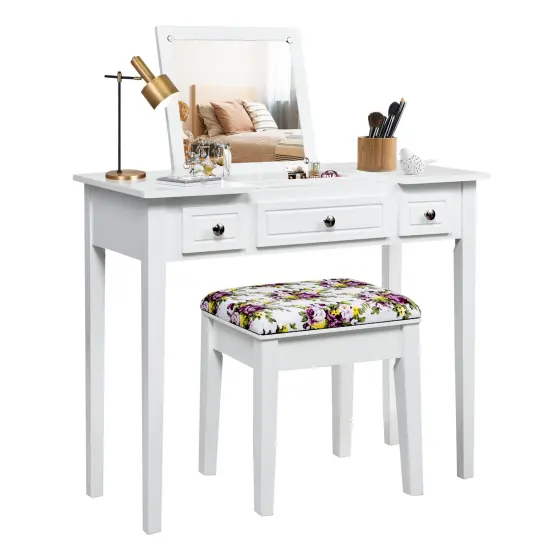2-in-1 Vanity Table and Writing Desk with Mirror Storage and Stool Space Saving Design {1}