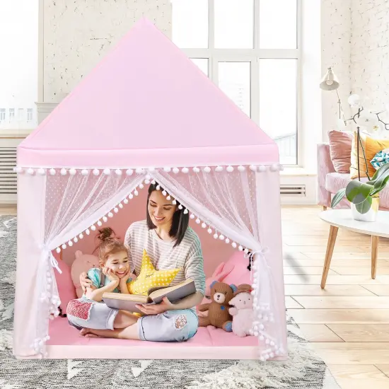 Kids Play Tent Large Playhouse Children Play Castle Fairy Tent Gift with Mat Pink {1}