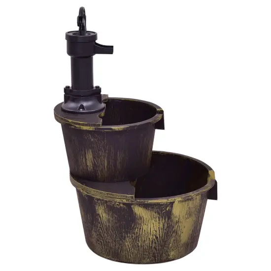 2 Tiers Outdoor Barrel Waterfall Fountain with Pump {2}