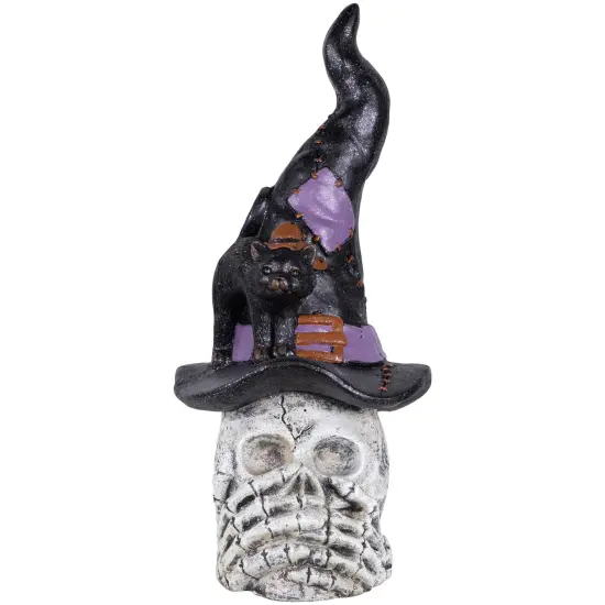 Northlight Skull in Witch Hat with Cat Halloween Decoration - 22.75" White {3}