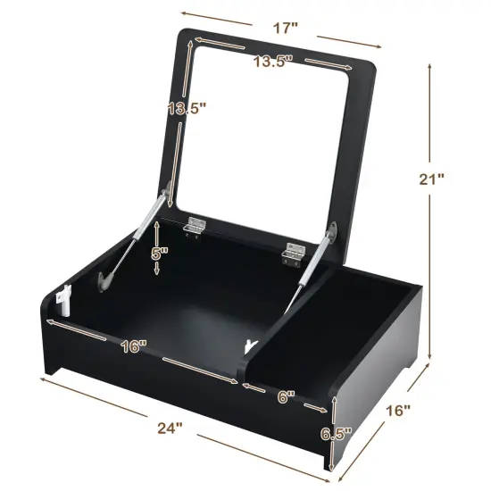 Compact Bay Window Makeup Dressing Table with Flip-Top Mirror Black {4}