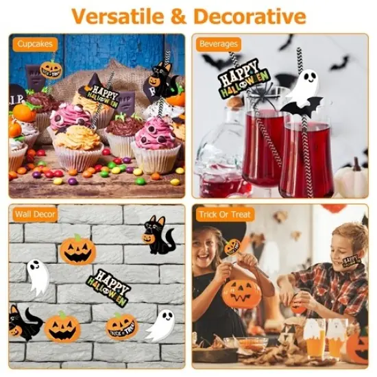 25 Pcs Halloween Party Striped Disposable Paper Decorative Straws | Halloween Party Supplies {3}